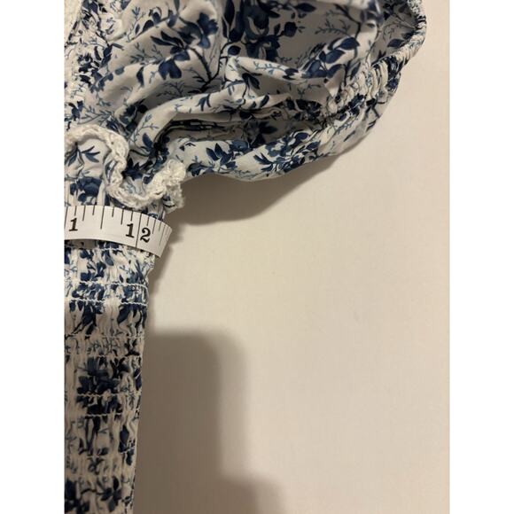 Doen Dress XS Womens Stanza Puff Sleeve Aline Maxi Long Floral Boho White Blue - Picture 9 of 10